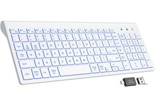 SABLUTE Wireless Backlit Keyboard Rechargeable Silent RGB PC Mac White Tested picture