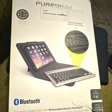 PureGear 7-8in Keyboard Folio Case Bluetooth Backlit Removable Stand Black picture