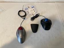 Logitech Trackman Marble Red & Kensington Orbit Blue Trackball Mouse Bundle Wire picture