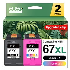 ejet 67XL Ink Cartridges Black/Color Combo Pack for HP Ink 67 2-Pack picture