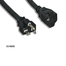 Kentek 15' ft 12 AWG Power Extension Cable NEMA 5-20P to 5-20R 20A/125V SJT Blk picture
