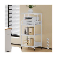 4-Tier White Printer Stand with Wheels, Extra Large Tall Printer Table with S... picture