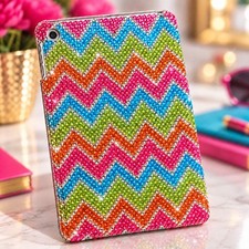 iPad Mini Rhinestone Case Hard Shell GEN 1 / 2 / 3 Bling Pink Blue Green Chevron picture