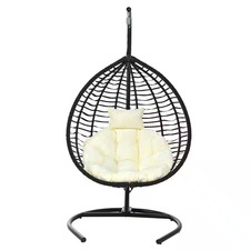 1PC 42.5 In. W X 44.1 In. D X 78 In. H Black PE Rattan & Iron Egg Swing Chair wi picture