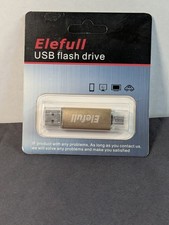 Elefull Dual USB Flash Drive Gold USB-A & Micro USB Memory Stick New Sealed picture