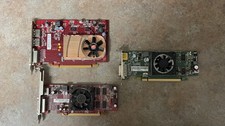 Three (3) video cards PCIe ATI Radeon HD 4650,  5450 and one unknown picture