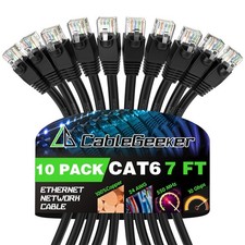 10 PCS Cat 6 Ethernet Patch Cables Snagless RJ45 Network Internet Black 7 ft picture