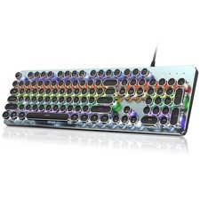 Typewriter Style Mechanical Gaming Keyboard Metal Panel Blue Switch Rainbow picture