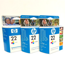 Lot of 3 Genuine HP 22 Tri-Color Ink Cartridge New Factory Sealed Exp 2008, 2010 picture