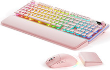 V98 Wireless Keyboard and Mouse Combo with Dual Wrist Rest, Pink picture