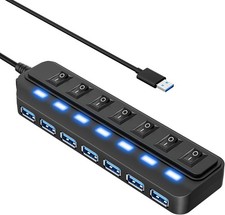 7 Port USB 3.0 Hub Splitter 5Gbps High Speed Individual LED Switches Data Adapte picture