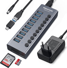 Powered USB 3.0 Hub,  10 Ports 36W Powered USB Hub, Aluminum USB Splitter picture