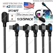 90 Degree 3/6FT USB Fast Charging Cable For iPhone 14 13 12 11 X 8 Charger Cord picture