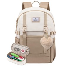LOVEVOOK School Backpack for Teen Girls Middle High 15.6 inch, Khaki picture