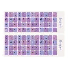 Universal English Keyboard Stickers Deep Purple Background Black Lettering 2Pcs picture