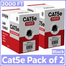 2 Pack Cat5e Ethernet Cable 1000ft Plenum CMP Solid 24AWG UTP Pull Box Black picture