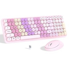 Pink Colorful Gradient Rainbow Wireless 100 Keys Keyboard Optical Mouse Combo picture