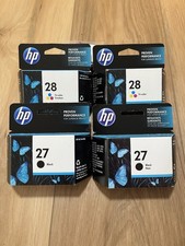 EXPIRED 2016 Genuine HP 28 Tri Color Ink & 27 Black Printer Cartridge Lot (4) picture