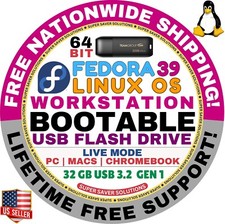 LINUX FEDORA 39 WORKSTATION BOOTABLE USB DRIVE |  64-BIT, Live Mode | MAC, PC picture