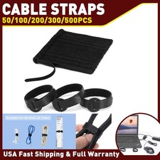 Fastening Straps Cable Wire Cord Hook Loop Ties Black Reusable Organizer 100x picture