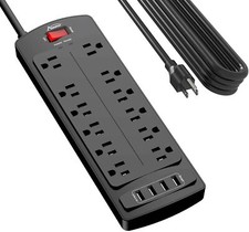 12 Outlets Power Strip 4 USB Ports Surge Protector 20' Foot Cord 1875W/15A 2700 picture
