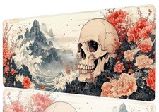 Skull Flower Desk Mat Gothic Red Peony Mousepad XL Gaming 31.5x11.8 Inch picture