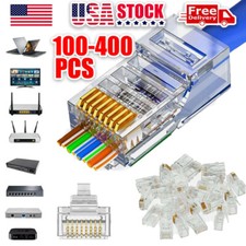 RJ45 Pass Through Modular 100X Plug Network Cable Connector End 8P8C CAT6 CAT5 picture