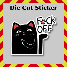Funny Rude Cat Sticker, Waterproof Die Cut Vinyl Printed Decal, F-You Feral Cat picture