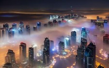 Landscape cityscape skyscraper mist lights architecture Custom Gaming Mat Desk picture