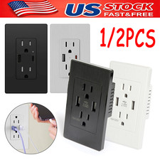 Dual Wall Outlet with USB Ports Charger AC Power Receptacle Plate Panel 15A 120V picture
