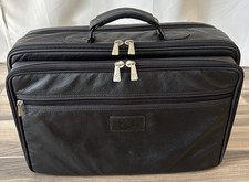 Case-Tek Black Leather Expandable Laptop Briefcase Travel Business Bag w/ Strap picture