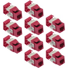 10x Cat6 RJ45 Ethernet LAN Network Keystone Jack 180° Degree 110 Punch Down Red picture