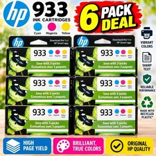 HP 933 Original Ink Cartridge 6-Pack C/M/Y Color Genuine OEM New picture
