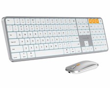 ProtoArc KM100-A Backlit Bluetooth Keyboard and Mouse Full Size, White Silver picture