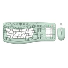 CK30 Pro Wireless Keyboard Mouse Combo Ergonomic Curved Quiet Keys Green/White picture