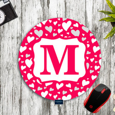 PINK HEARTS MONOGRAMMED W/ YOUR NAME INITIAL PERSONALIZED PC MOUSE PAD MAT GIFT picture