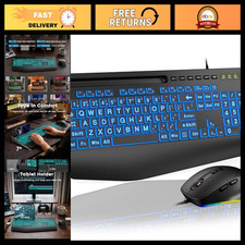 Large Print Backlit Wired Keyboard & Mouse Combo with Palm Rest - Ergonomic Desi picture