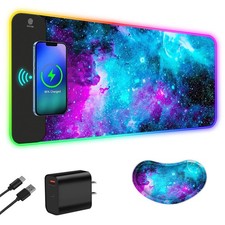 Wireless Charging RGB Gaming Mouse Pad, 15W LED Mouse Mat with 30W Charger, 1... picture