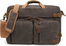 CoolBELL Convertible 17.3 Inch Laptop Messenger Backpack Brown Canvas picture