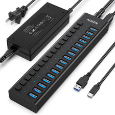 AGEEN 16-Port Powered USB 3.2 Hub, 10Gbps Data Transfer, 96W Power Adapter picture