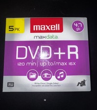 Maxell DVD Recordable Media - DVD+R - 16x - 4.70 GB - 5 Pack New Sealed picture