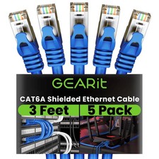 Cat6A Ethernet Cable 3 FT 5 PCS Blue 10Gbps Snagless Shielded SSTP 26AWG picture