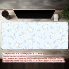2D Flat Light Blue Ribbon Bunny Desk Mat Gaming Mouse Pad 1pc - Non-Slip Rubbe picture