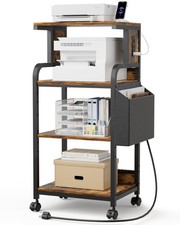 Tall Printer Stand with Charging Station, 4-Tier Mobile Printers Cart picture