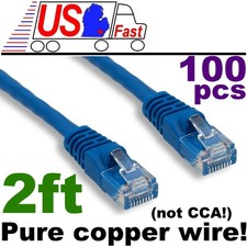 Lot100pk PURE COPPER (notCCA) 2ft short RJ45 Cat5 Ethernet Cable/Cord/Wire{BLUE picture