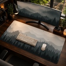 XXL Gaming Mouse Pad Misty Forest Landscape Desk Mat Extended 35x17 Inch picture