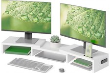 BONTEC Dual Monitor Stand Riser, Adjustable Length & Swivel Angle, White picture