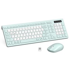 Silent Keyboard Mouse Combo Wireless Full-Sized Adjustable DPI Mint Green-B picture