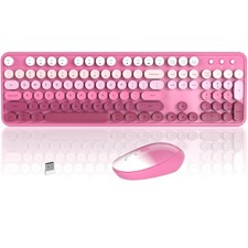 Pink Gradient Wireless Keyboard Mouse Combo 2.4GHz 104 Keys Round Keycaps picture