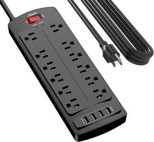 12 Outlets Power Strip 4 USB Ports Surge Protector 15 Foot Cord 1875W/15A 2700 picture